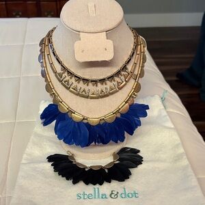 Stella & Dot Plume Gold, Black, and Blue Statement Necklace